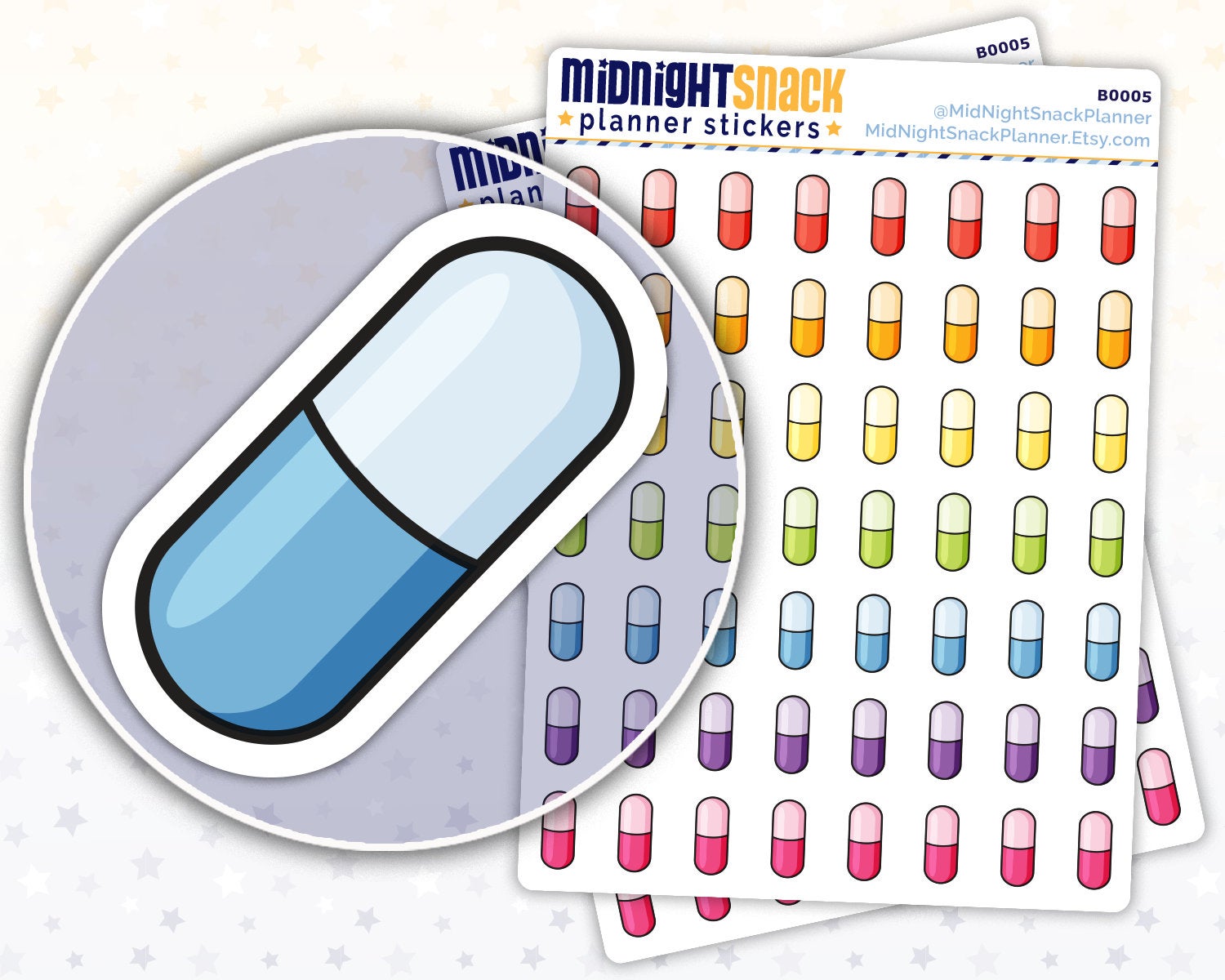 Pill or Vitamin Reminder Planner Stickers from Midnight Snack Planner