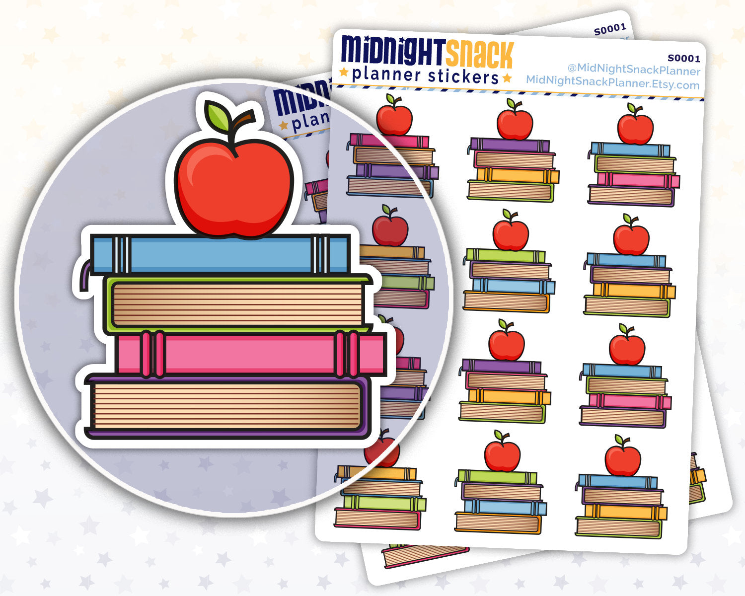 Homework and Apple Reading Planner Stickers from Midnight Snack Planner