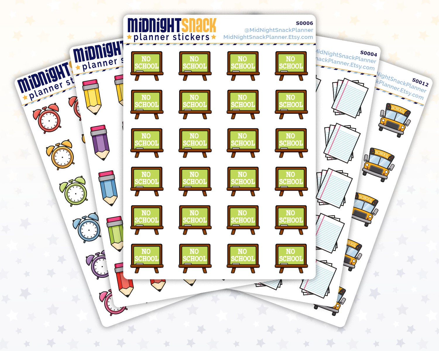 5 Sheet Bundle of School Planner Stickers from Midnight Snack Planner