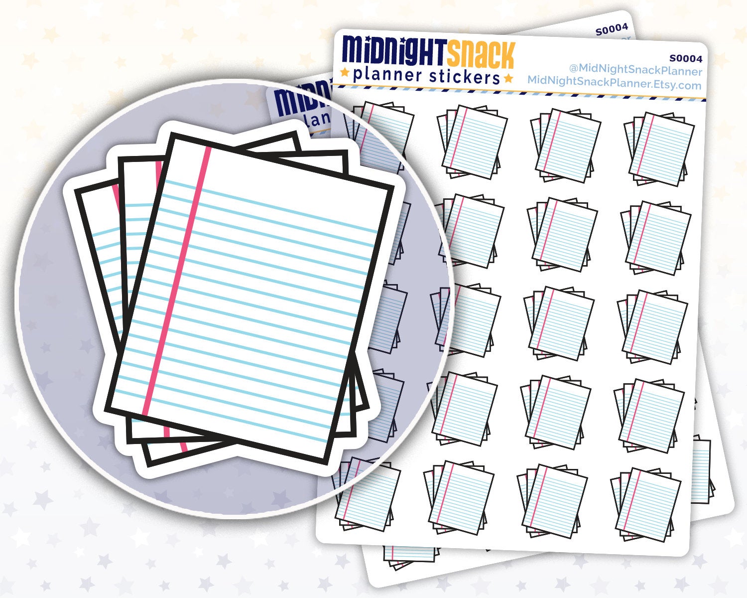 Stack of Paper Writing Homework School Planner Stickers from Midnight Snack Planner