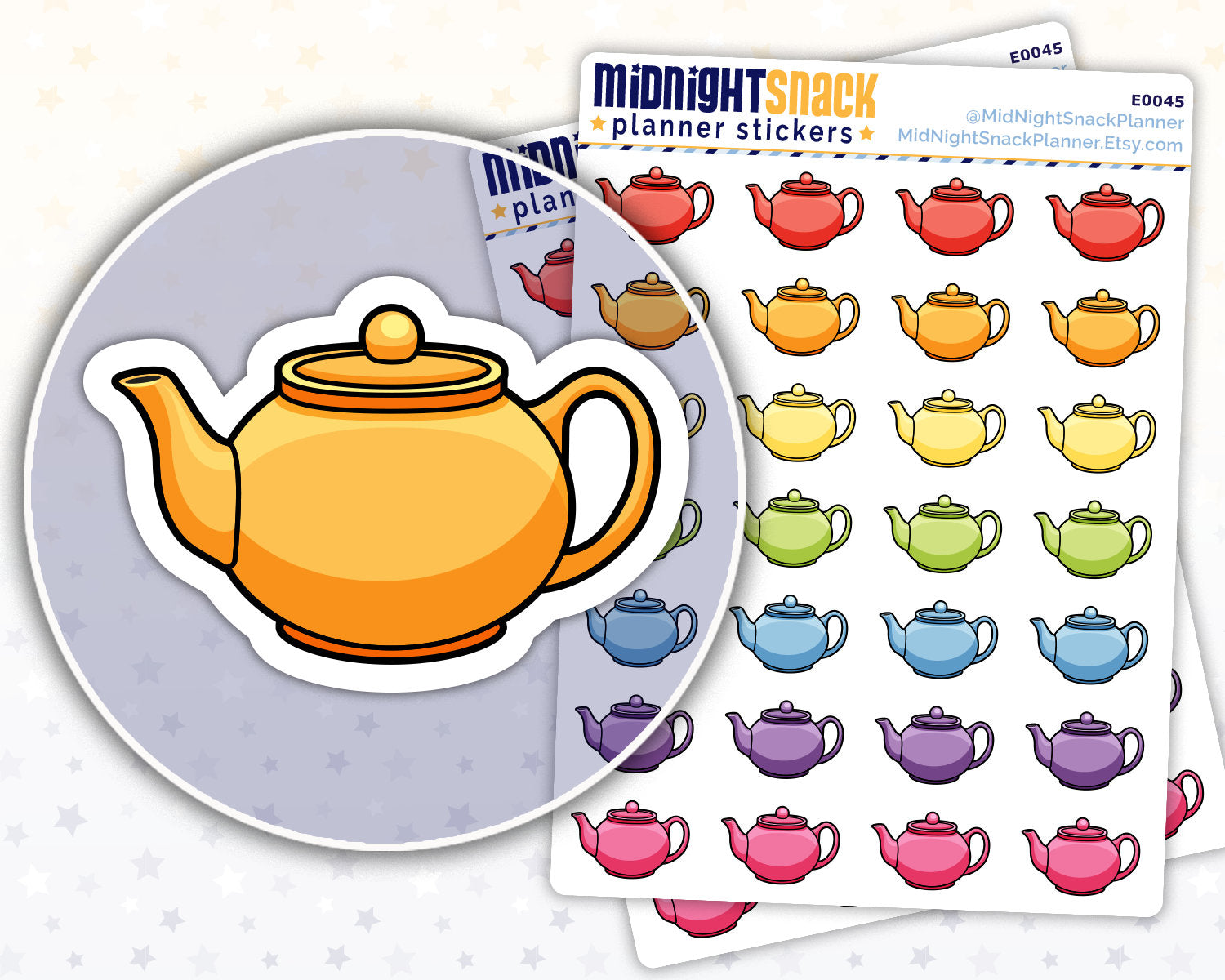 Tea Pot Icon: Meal Planning Planner Sticker Midnight Snack Planner