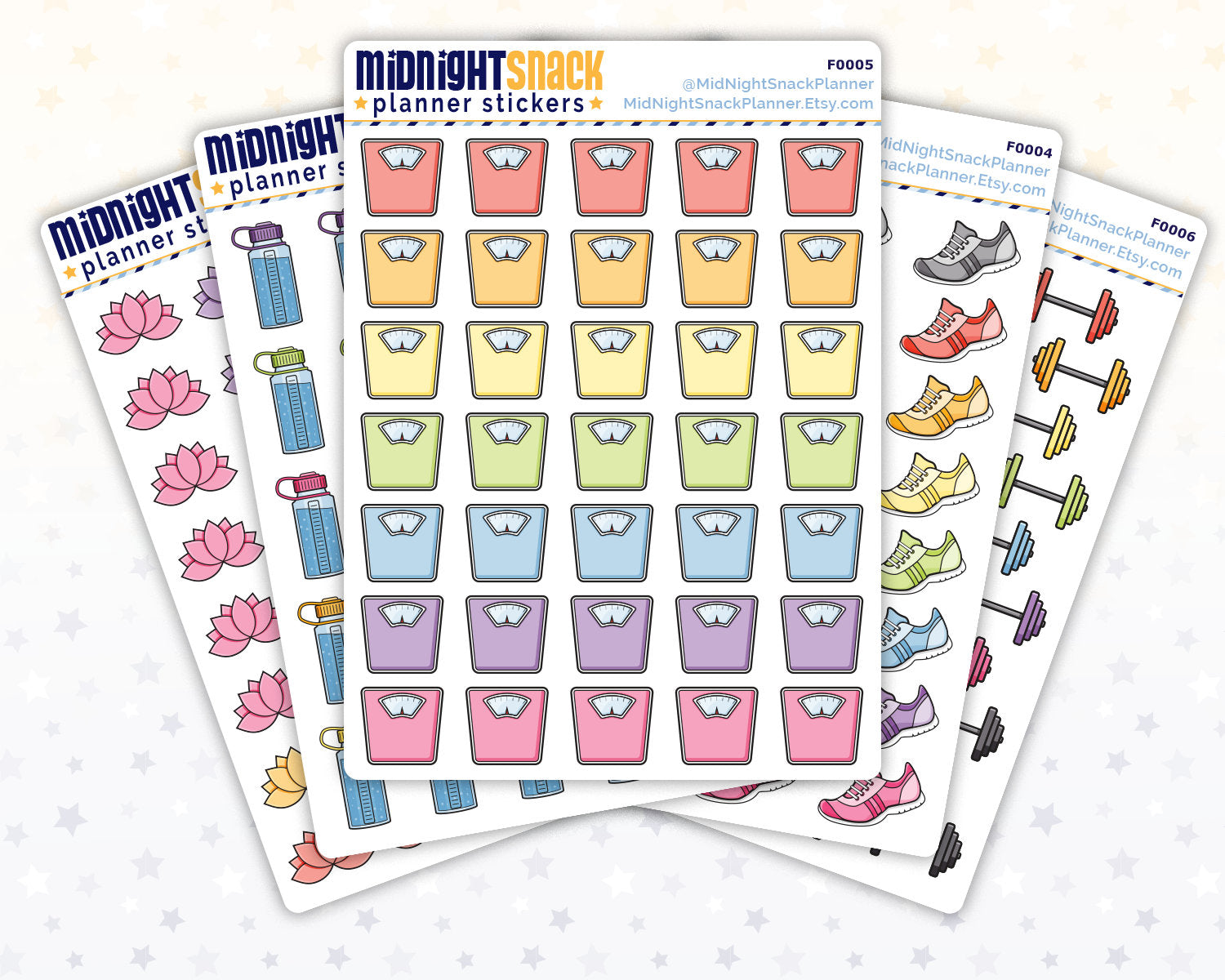 5 Sheet Bundle of Fitness, Exercise or Weight Loss Planner Stickers from Midnight Snack Planner