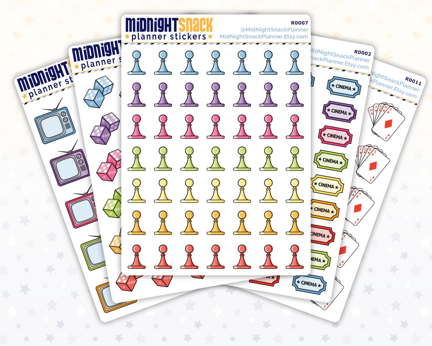 5 Sheet Bundle of Fun and Games Planner Stickers from Midnight Snack Planner