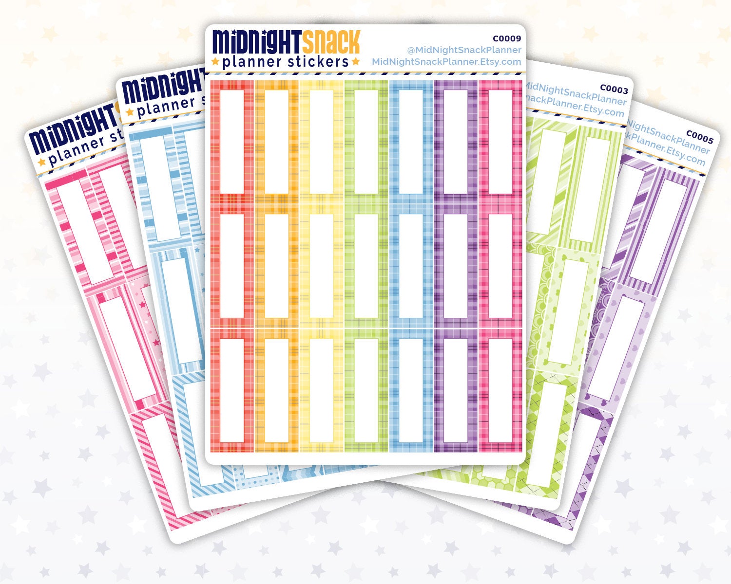 5 Sheet Bundle of Patterned Quarter Boxes Planner Sticker from Midnight Snack Planner