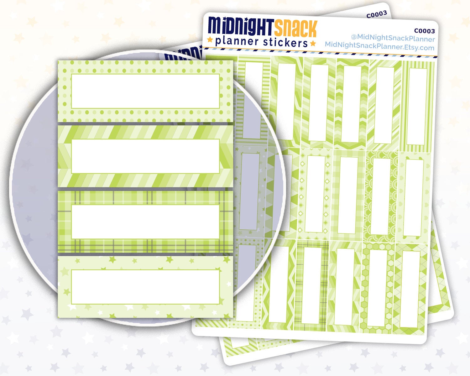 Green Patterned Quarter Boxes Planner Sticker from Midnight Snack Planner