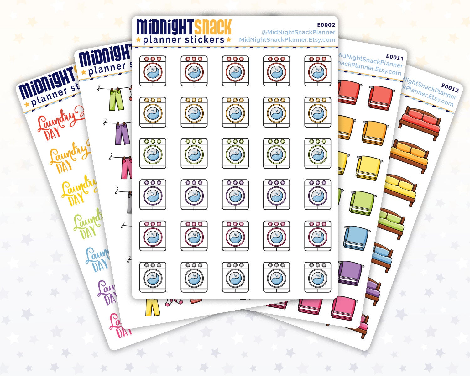 5 Sheet Bundle of Laundry Planner Stickers from Midnight Snack Planner