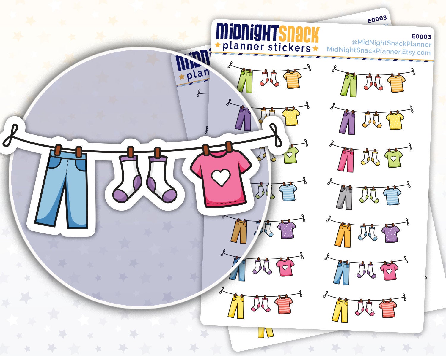 Clothesline Laundry Day Planner Stickers from Midnight Snack Planner