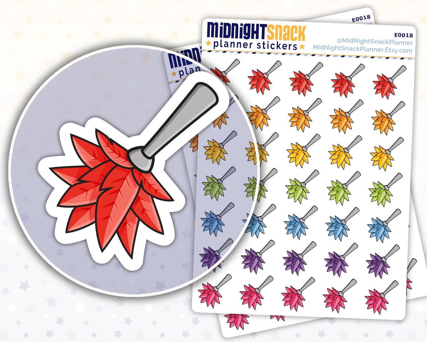 Feather Duster Icon: Cleaning Planner Sticker Midnight Snack Planner
