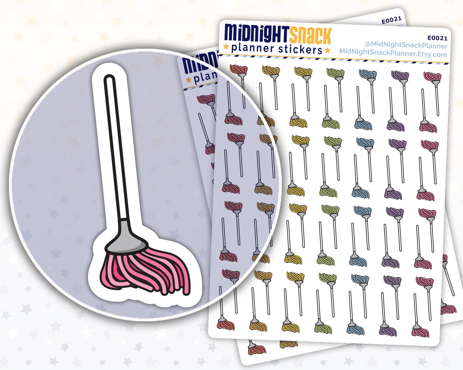 Mop Icon: Cleaning Planner Stickers Midnight Snack Planner