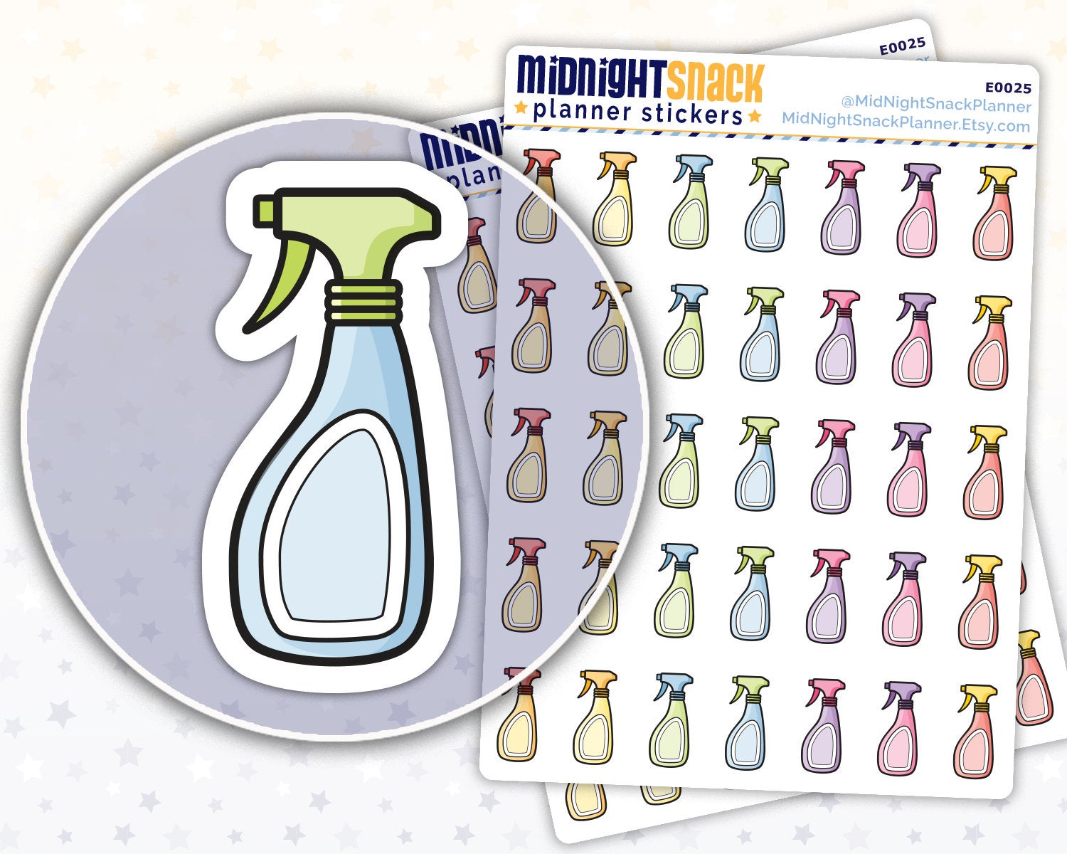 Spray Bottle Icon: Spring Cleaning Planner Stickers Midnight Snack Planner