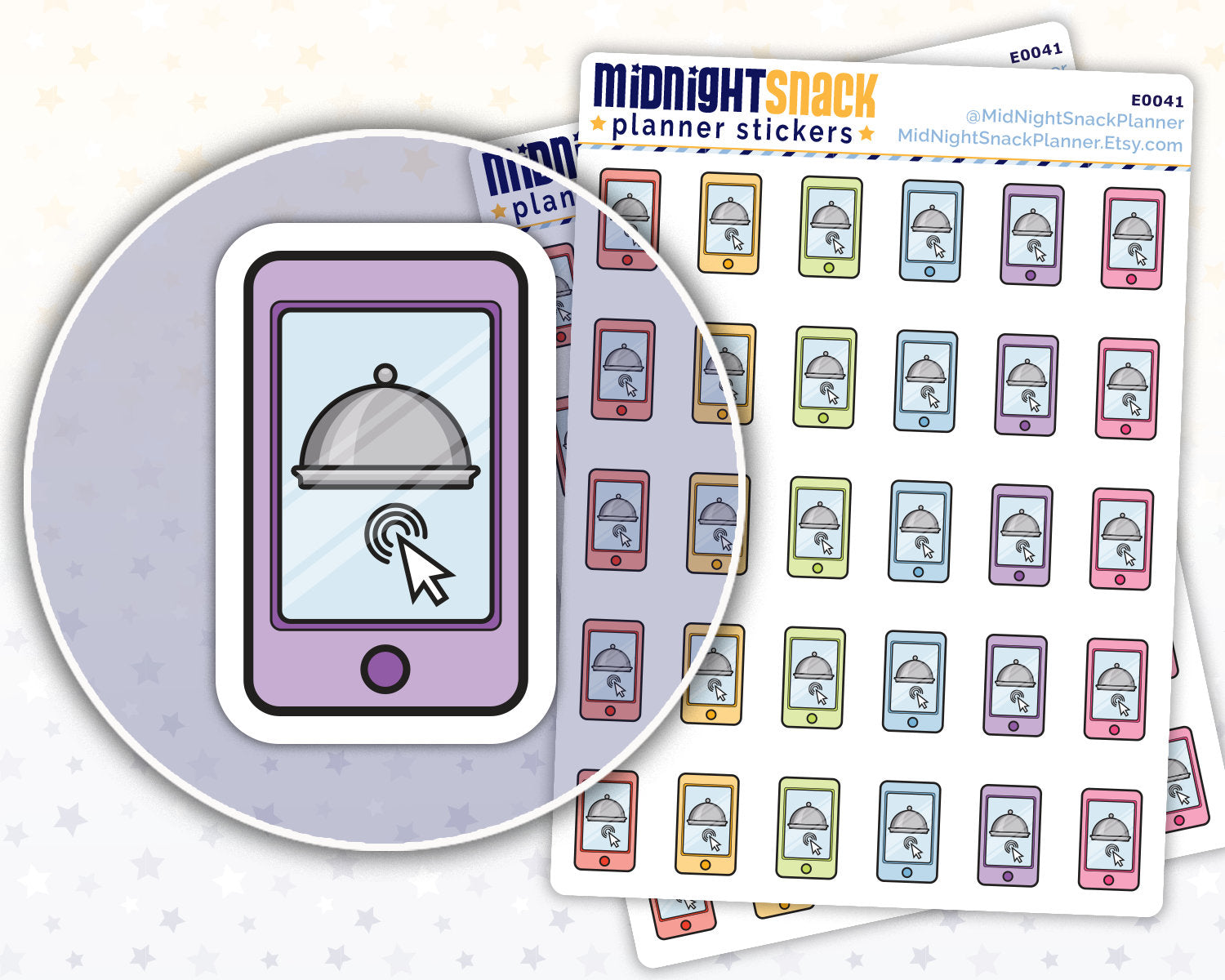 Order Food Online Icon: Food Delivery Planner Stickers Midnight Snack Planner