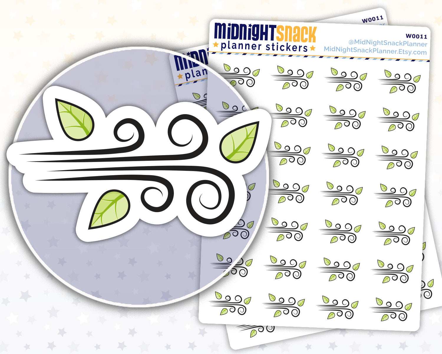 Windy Day Icon: Weather Planner Stickers Midnight Snack Planner