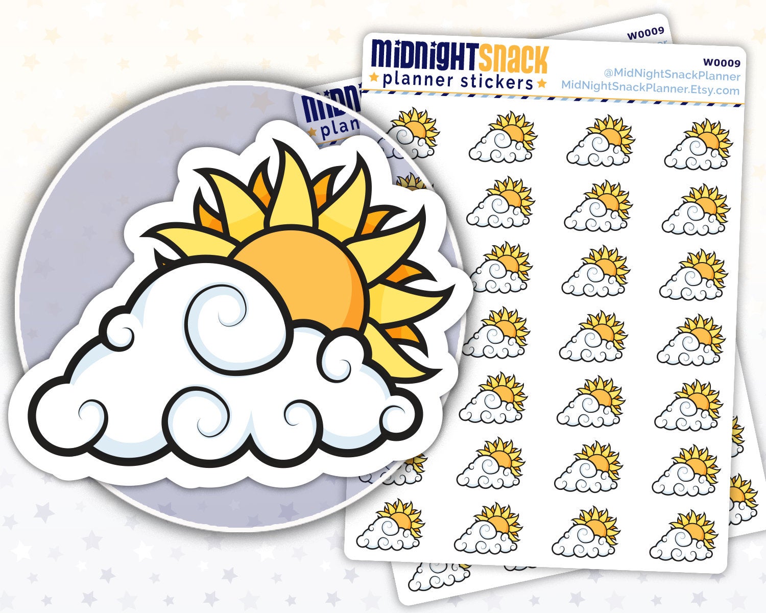 Sun and Clouds Icon: Weather Planner Stickers Midnight Snack Planner