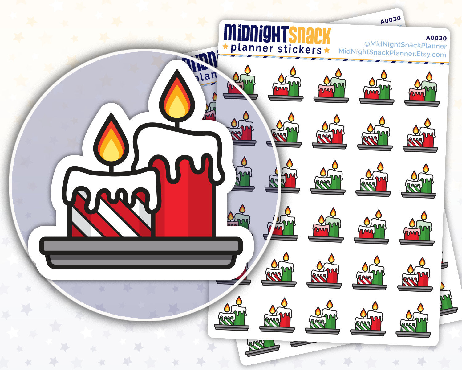 Christmas Candles Icon: Holiday Decoration Planner Stickers Midnight Snack Planner