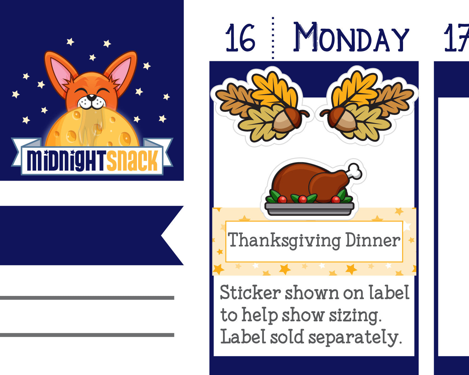Thanksgiving Sampler: Fall Holiday Planner Stickers Midnight Snack Planner