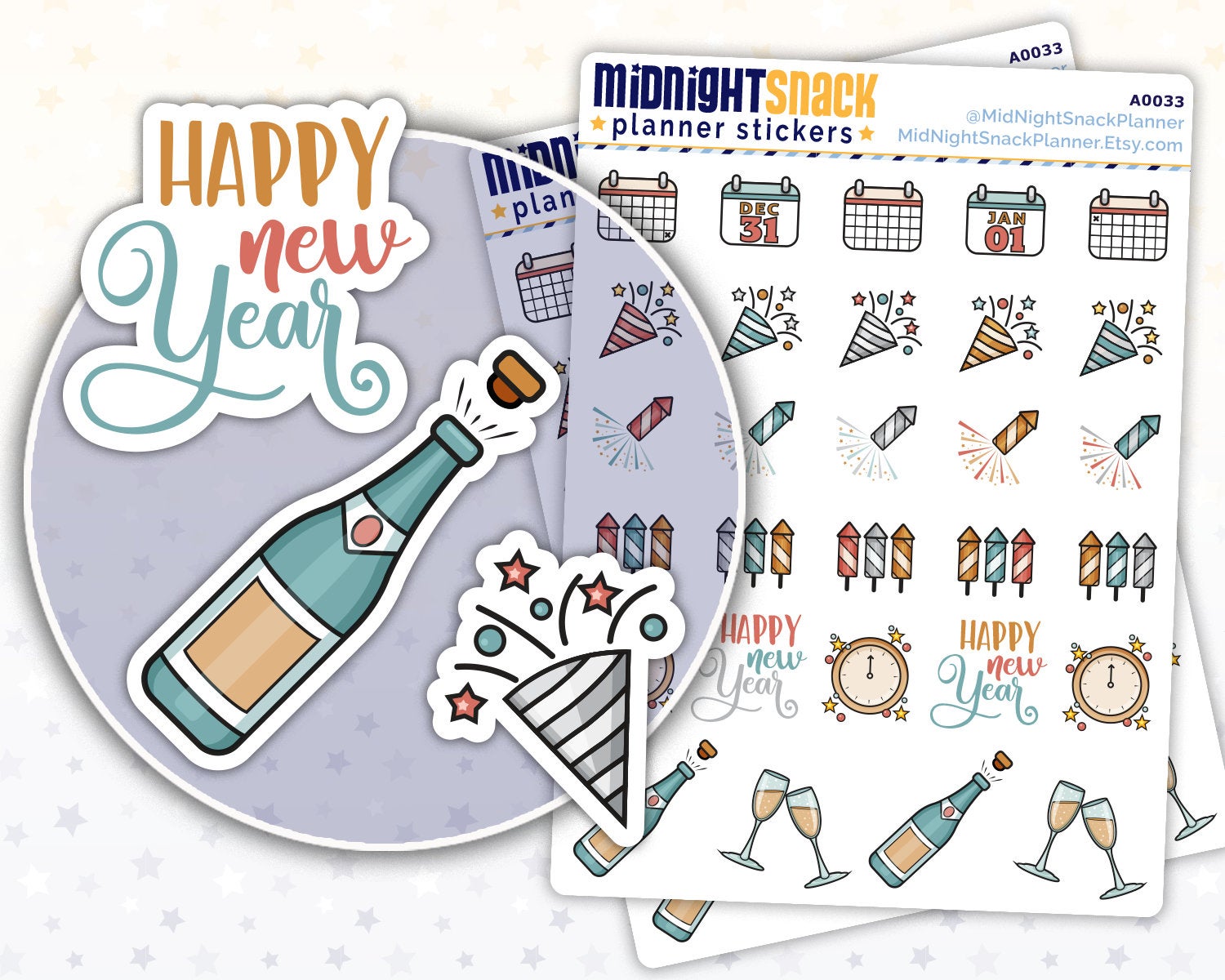 New Year’s Eve Sampler Planner Stickers Midnight Snack Planner
