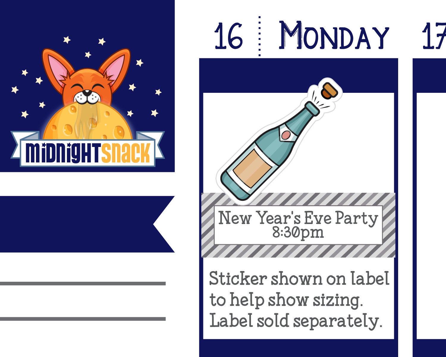 New Year’s Eve Sampler Planner Stickers Midnight Snack Planner
