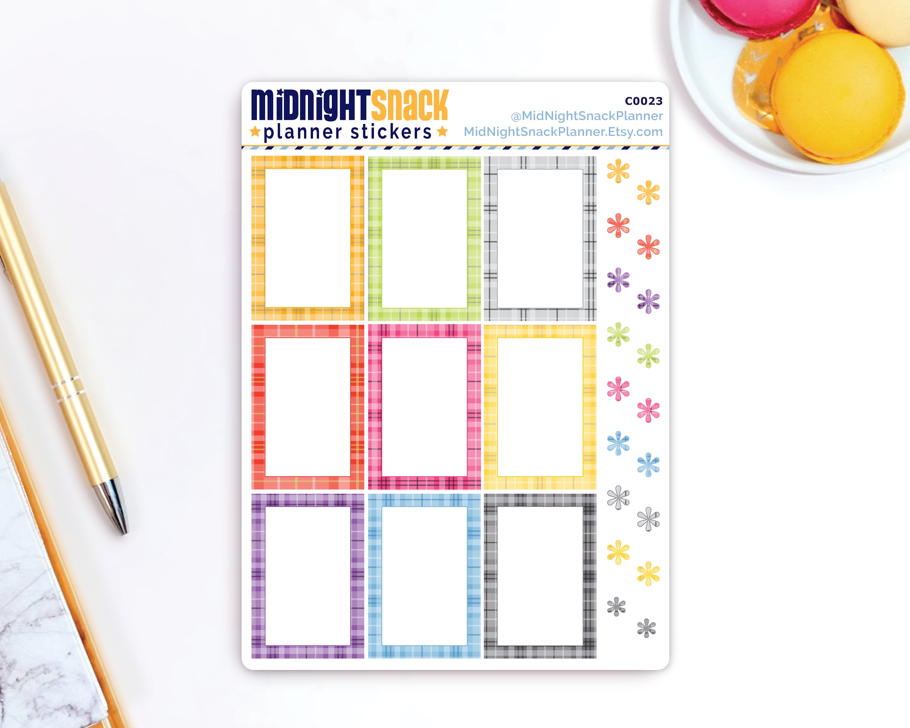 Plaid Multi-Colored Half Boxes with Bonus Asterisk Planner Stickers Midnight Snack Planner