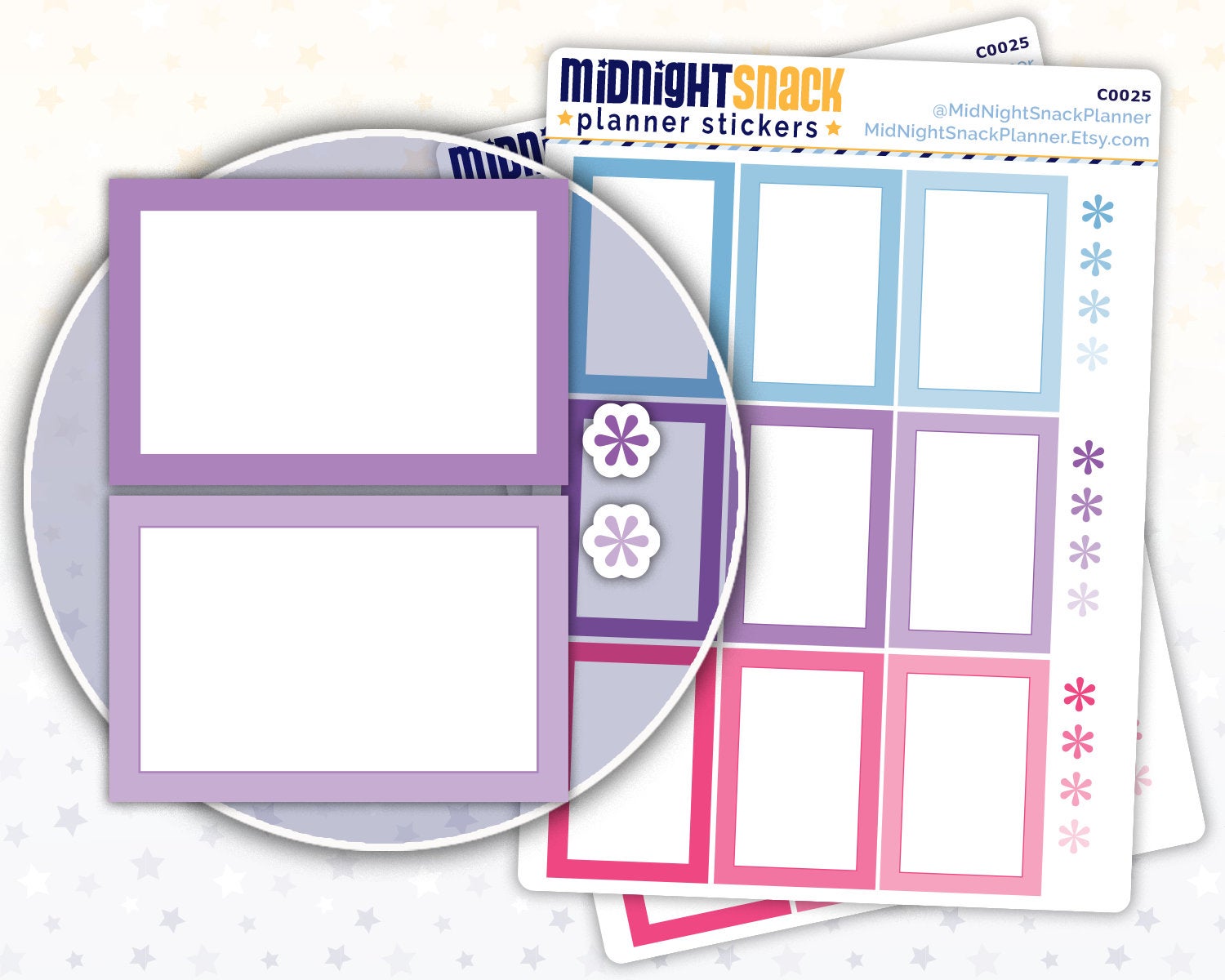 Multi-Colored Half Boxes with Bonus Asterisk Planner Stickers Midnight Snack Planner
