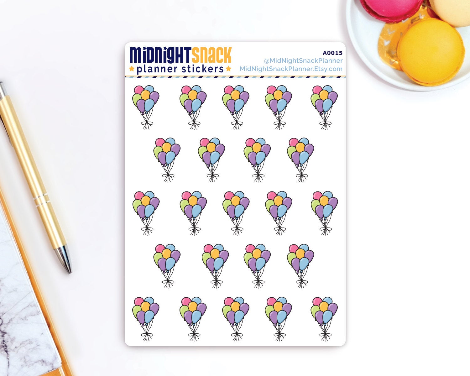 Birthday Balloons Icon Planner Stickers: Birthday Month  Date Cover Midnight Snack Planner