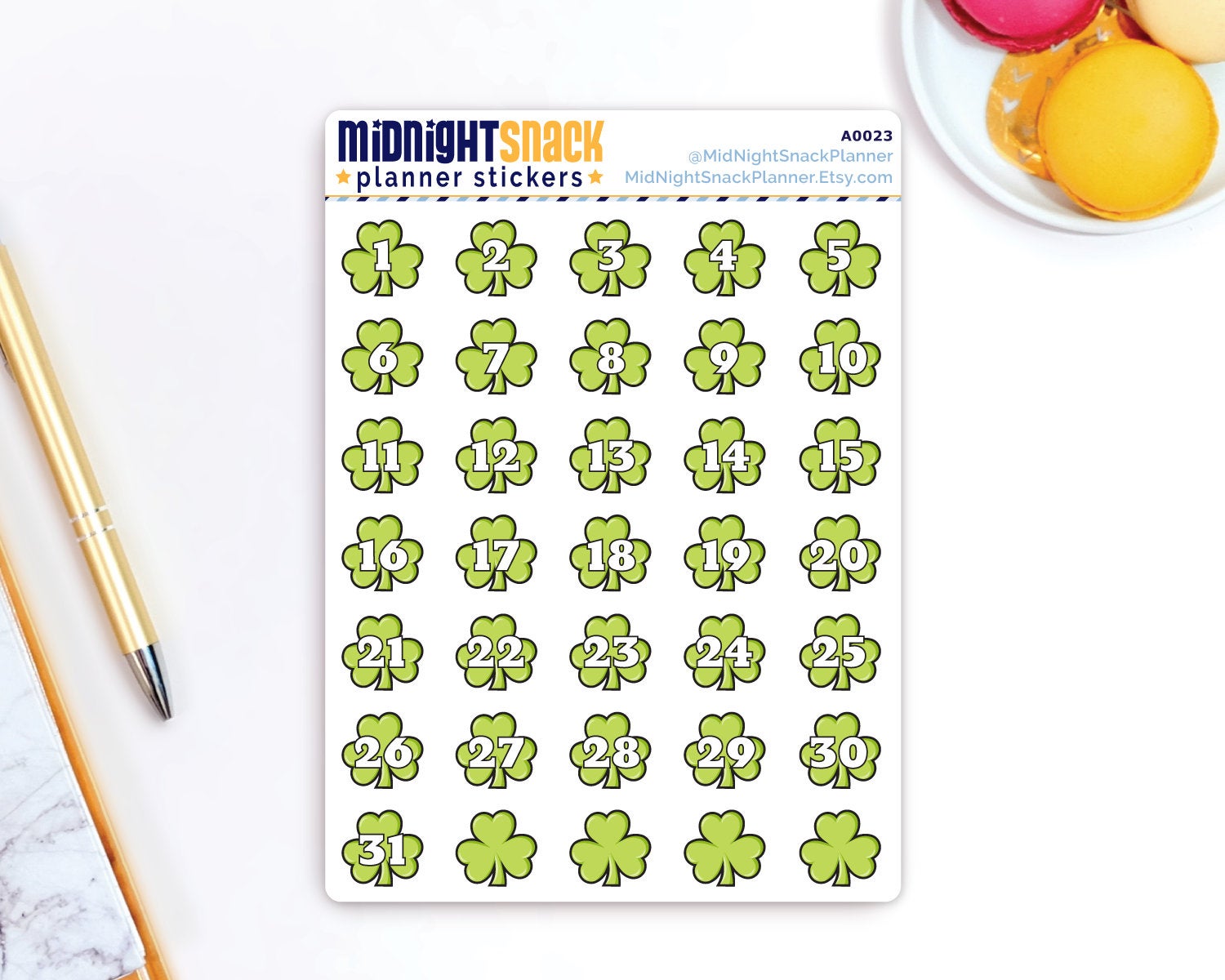 St. Patrick’s Day Shamrock Date Cover Planner Stickers Midnight Snack Planner