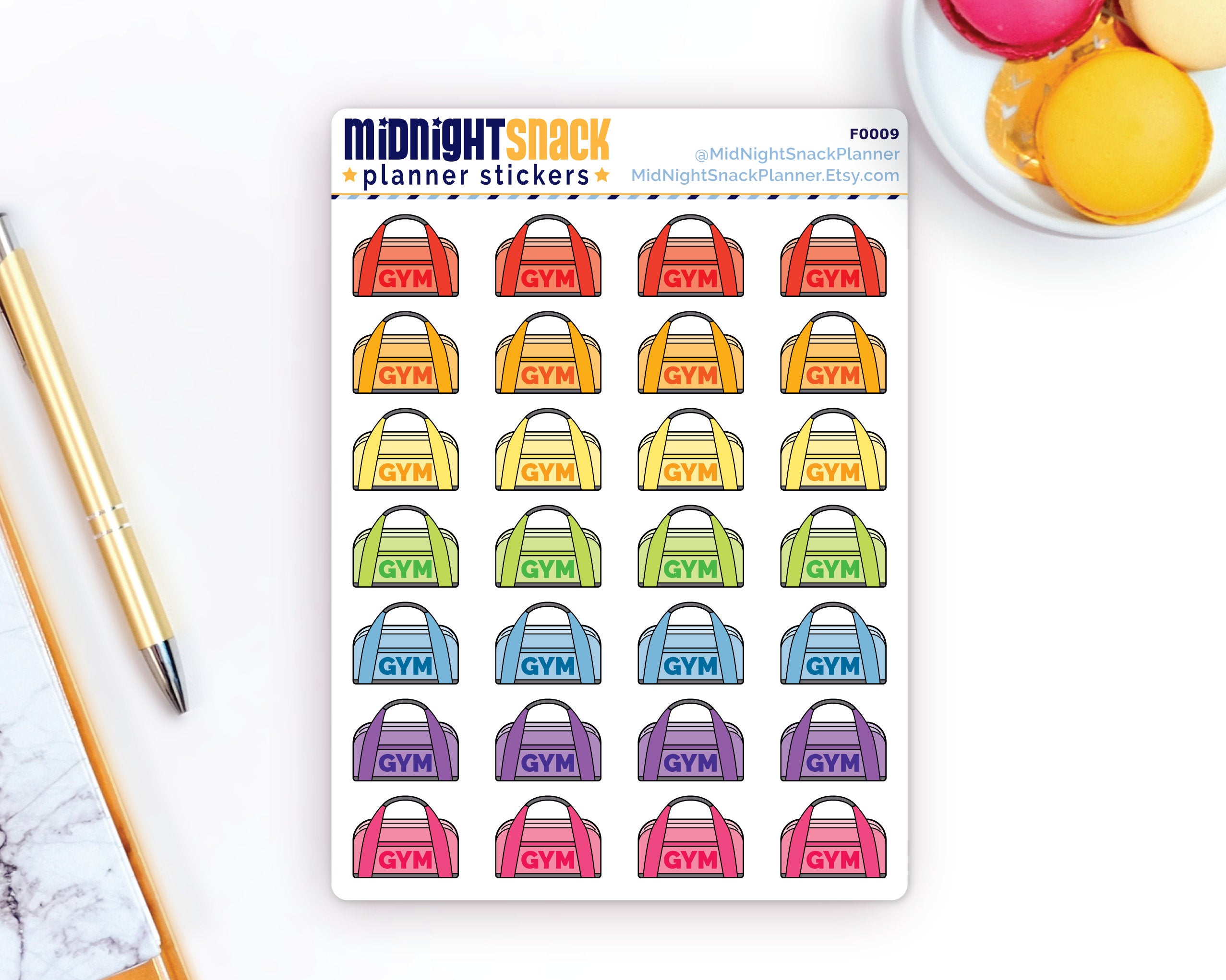 Gym Bag Icon: Fitness and Exercise Planner Stickers Midnight Snack Planner