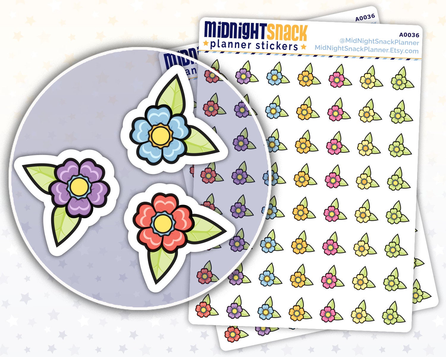 Tiny Spring Flowers Icon: Gardening Planner Stickers Midnight Snack Planner