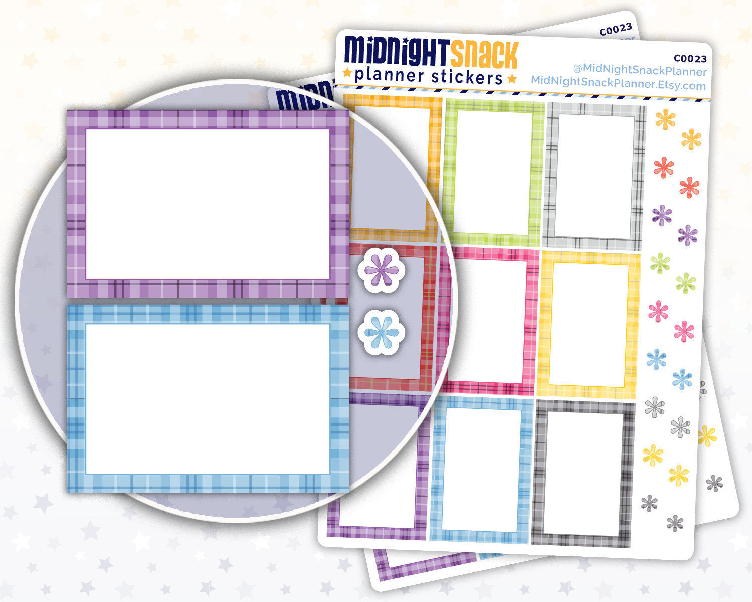Plaid Multi-Colored Half Boxes with Bonus Asterisk Planner Stickers Midnight Snack Planner