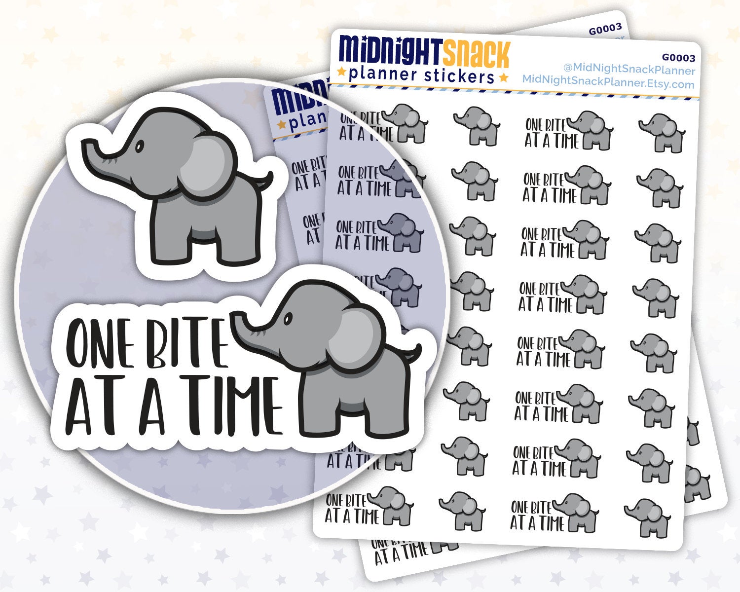 One Bite at a Time Elephant Stickers: Daily Task Reminder Planner Stickers Midnight Snack Planner