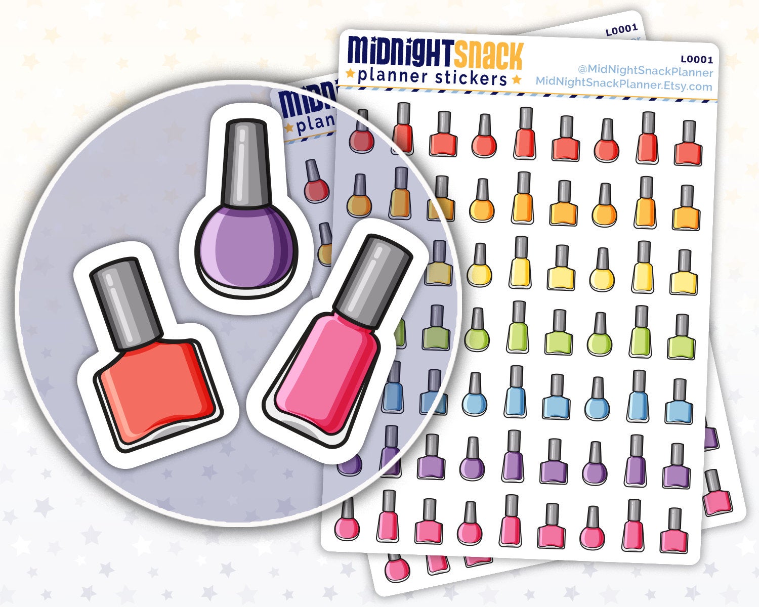 Nail Polish Icon: Selfcare Planner Stickers Midnight Snack Planner