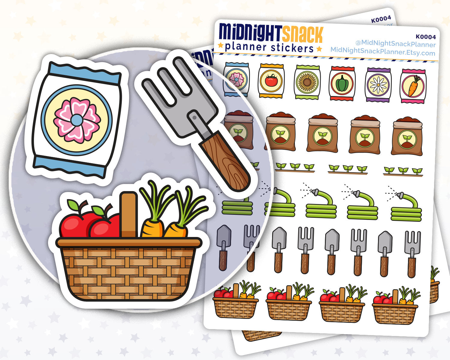 Gardening Sampler Icons: Yard Care Planner Stickers Midnight Snack Planner