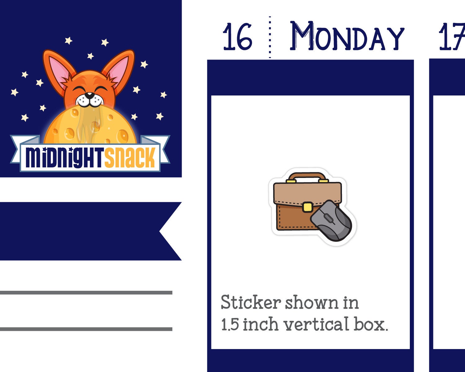 Briefcase and Mouse Icon: Online Work Day Planner Stickers Midnight Snack Planner