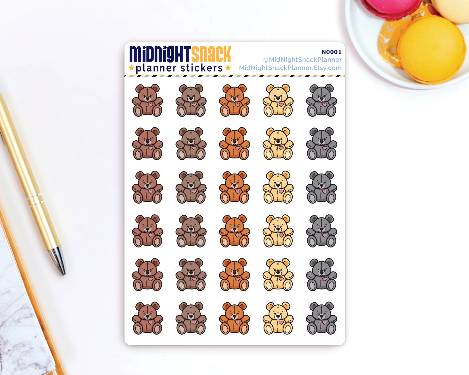 Teddy Bear Icon: Sleepover Planner Stickers Midnight Snack Planner