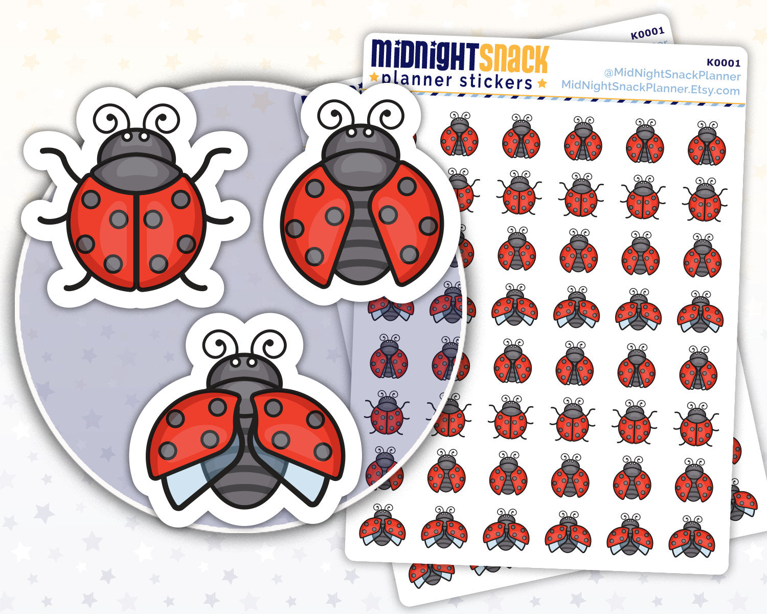 Ladybug Icon: Spring Garden Planner Sticker Midnight Snack Planner
