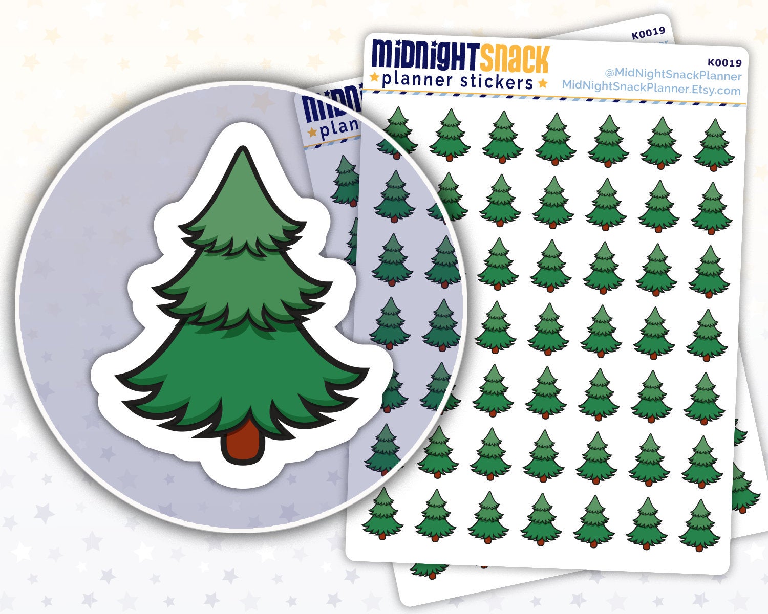Pine Tree Icon:  Evergreen Tree Planner Stickers Midnight Snack Planner