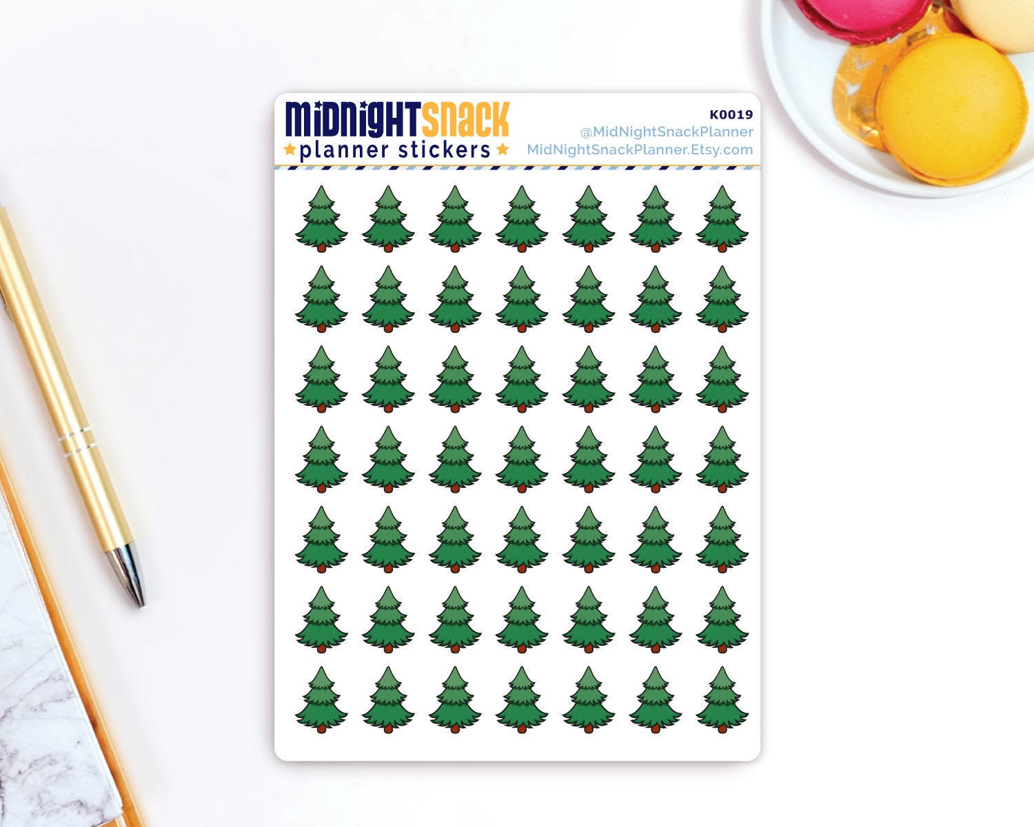 Pine Tree Icon:  Evergreen Tree Planner Stickers Midnight Snack Planner
