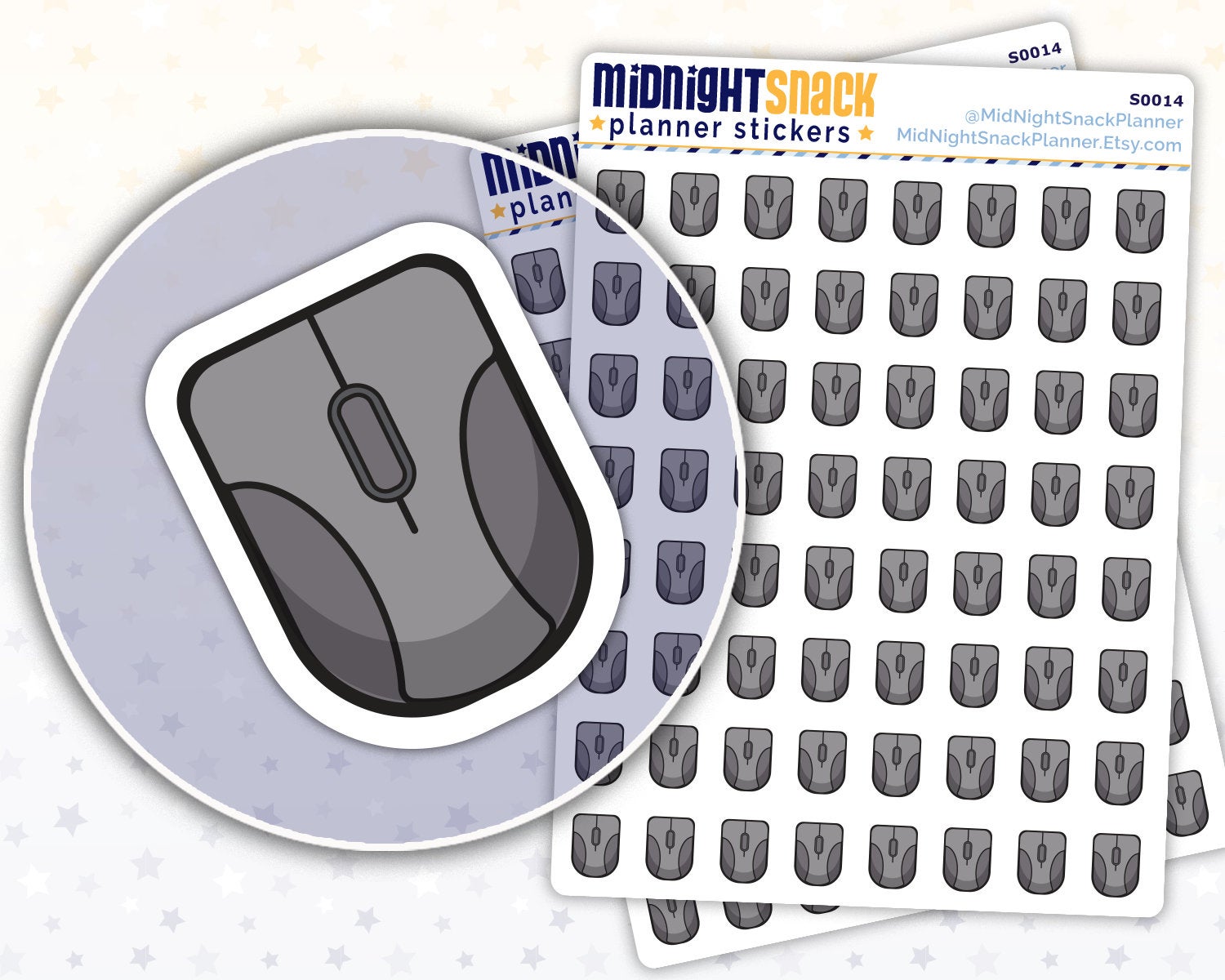 Computer Mouse Icon: Online Work or School Planner Stickers Midnight Snack Planner