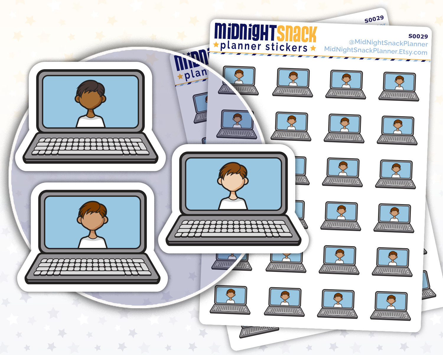 Online Meeting Icon: Virtual Chat Planner Stickers Midnight Snack Planner