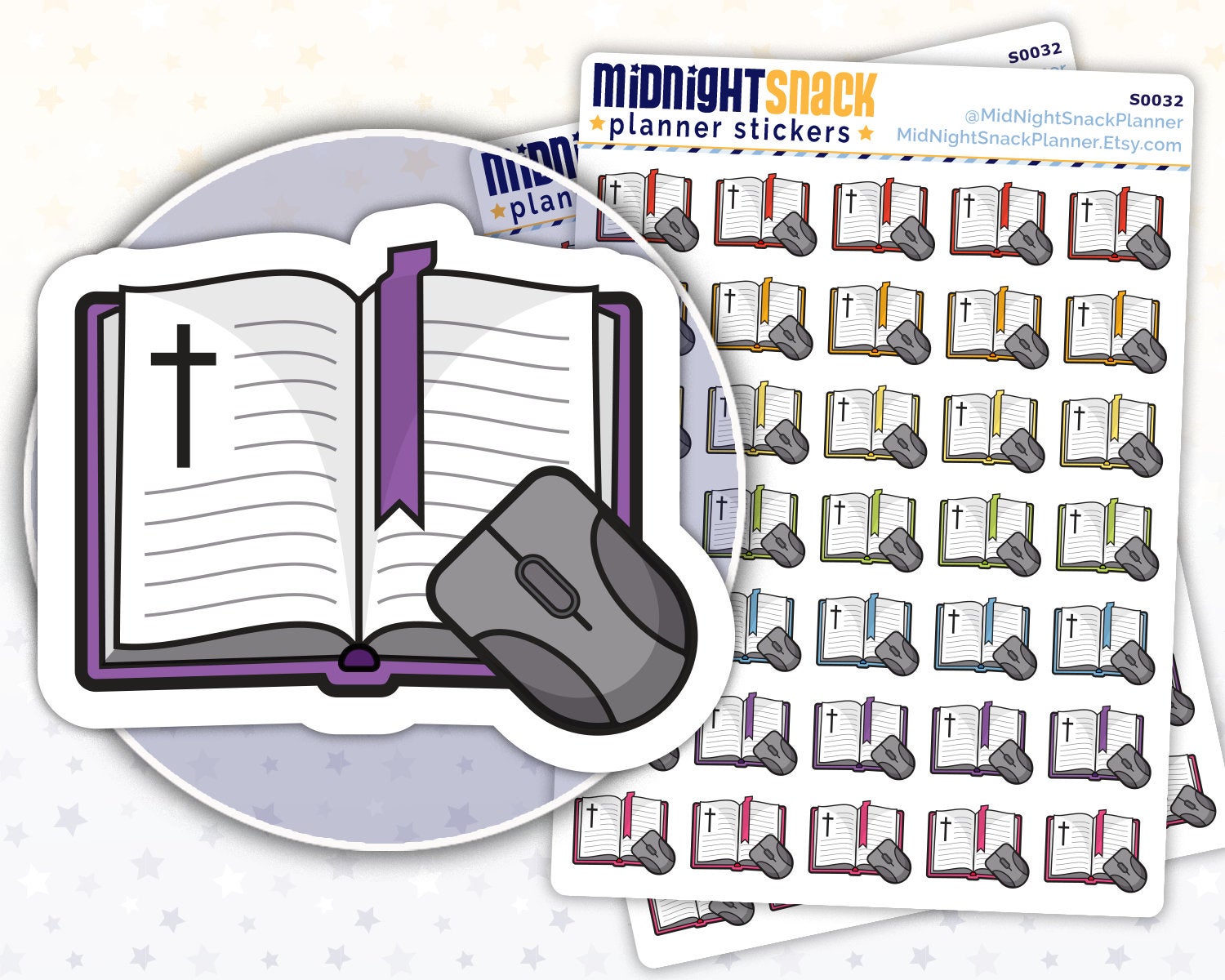 Online Bible Study Icon: Religions Planner Stickers Midnight Snack Planner